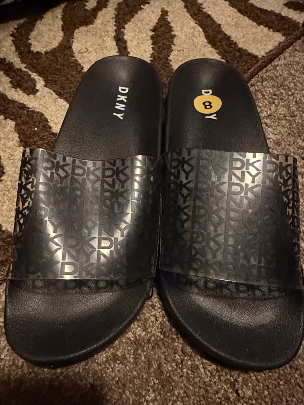 DKNY Black Logo Slide Sandals 8